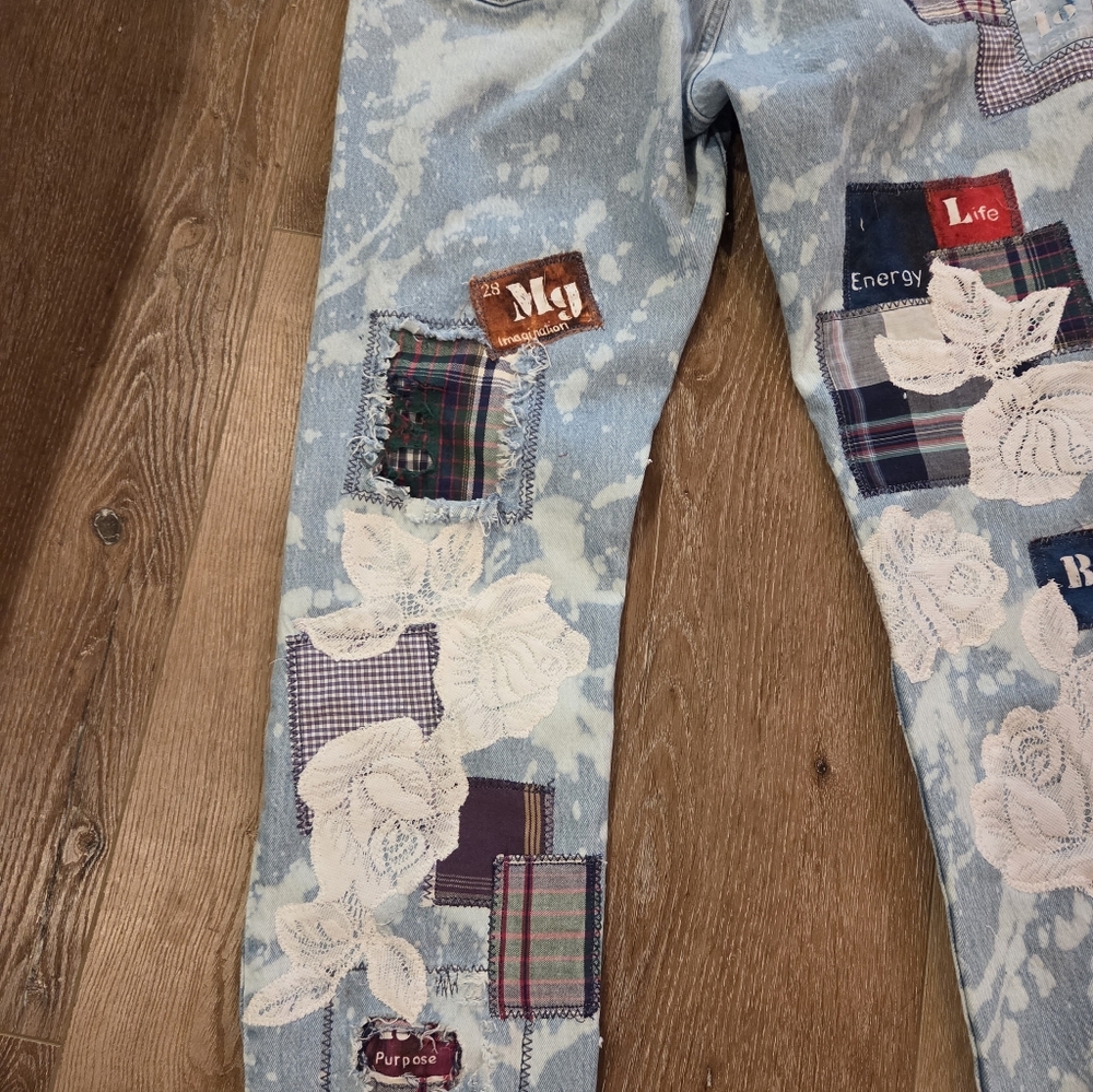 Levi 501 Button Fly Upcycled Patchwork Denim Jean… - image 7
